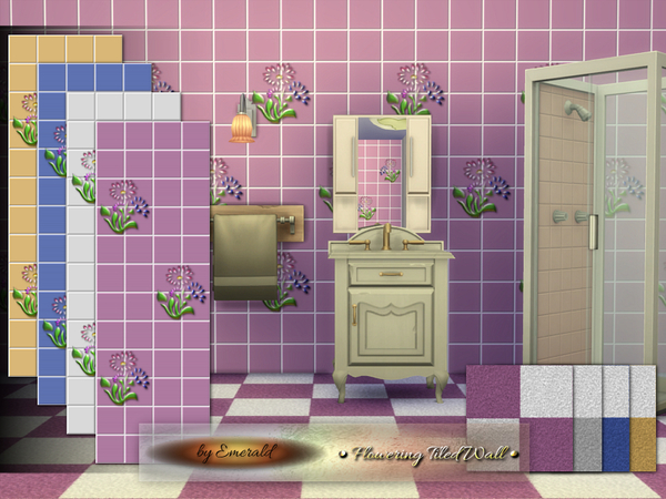  The Sims Resource: Flowering Tiled Wall by emerald