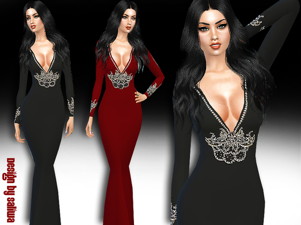  The Sims Resource: Golden Prom Dress by Saliwa