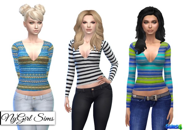 NY Girl Sims: Deep V Knitted Prints Sweater • Sims 4 Downloads