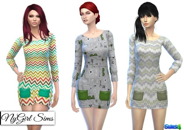  NY Girl Sims: Pocket Knit Sweater Dress in Retro Mod and Solid Colors