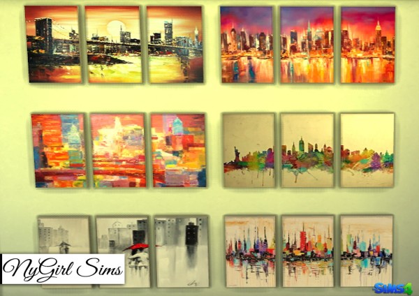  NY Girl Sims: Cityscapes 3 Piece Canvas Art