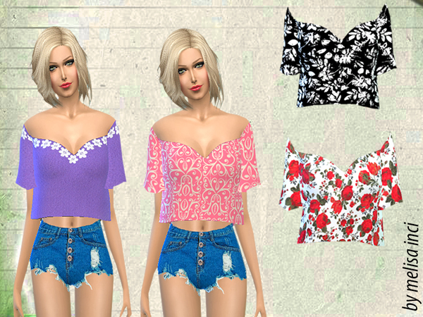  The Sims Resource: Sleeves Flutter Cropped Top by Melisa Inci