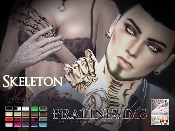  The Sims Resource: Skeleton Hand Tattoos by Pralinesims