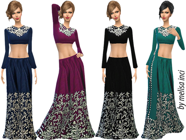  The Sims Resource: Velvet Embroidered Saree Gown by melisa inci