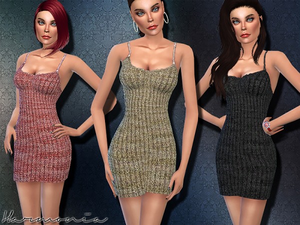  The Sims Resource: Asymmetrical Strap Knit Dress by Harmonia