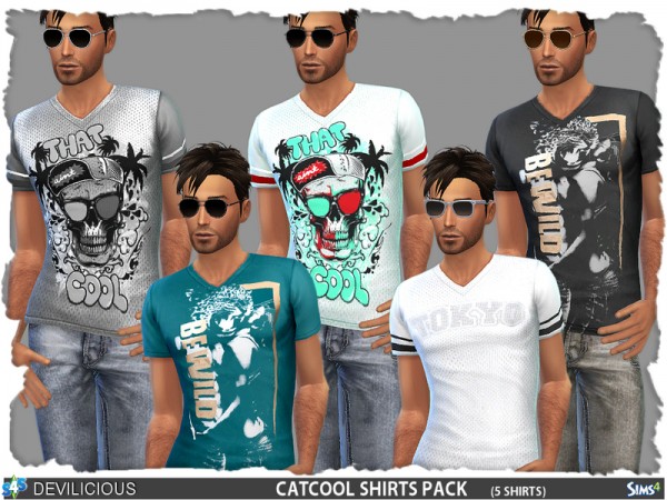  The Sims Resource: Cat Cool Shirts 5 Pack by Devilicious