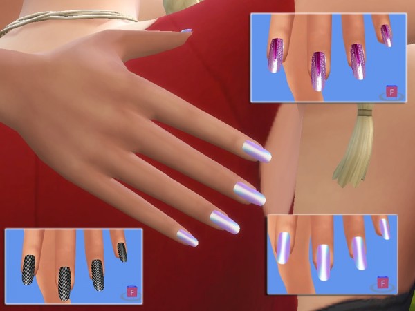  The Sims Resource: Holographic Nails Collection 30 different nails by Pinkzombiecupcake