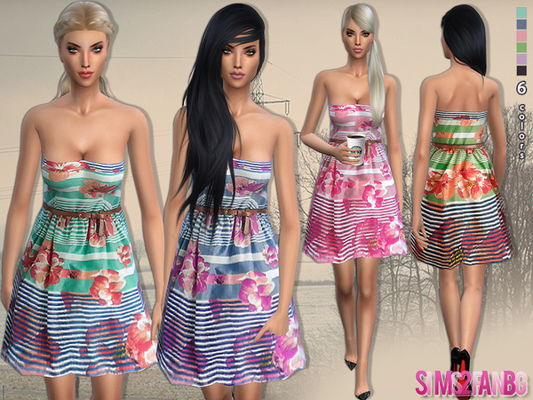  The Sims Resource: 64   Floral summer dress with belt by sims2fanbg