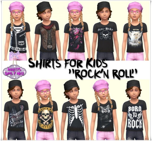  Annett`s Sims 4 Welt: Shirt for kids Rockn Roll
