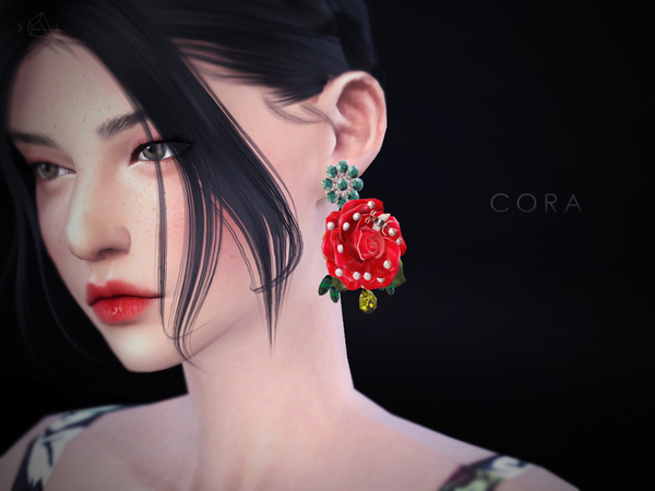  The Sims Resource: Blooming Rose Earrings CORA by Starlord