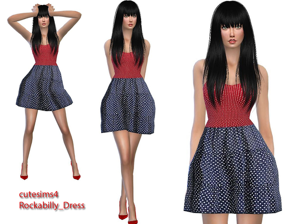  The Sims Resource: Rockabilly Minidress polkadot by Sweetsims4