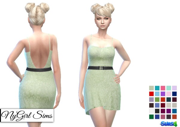  NY Girl Sims: Belted Lace Skater Dress