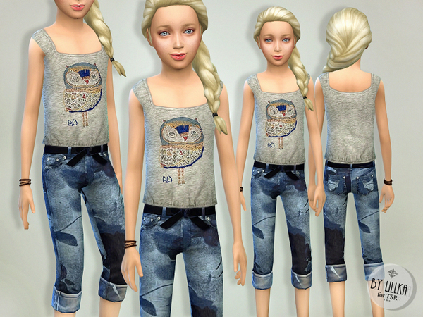 The Sims Resource: Flower Print Denim Jeans by lillka