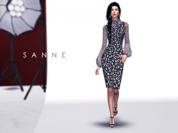  The Sims Resource: Tie neck Daisy print Dress SANNE by Starlord