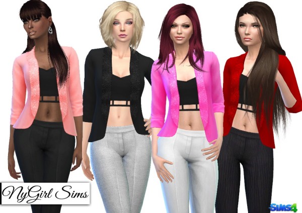  NY Girl Sims: Suit Coat with fashion crop top and straight pants