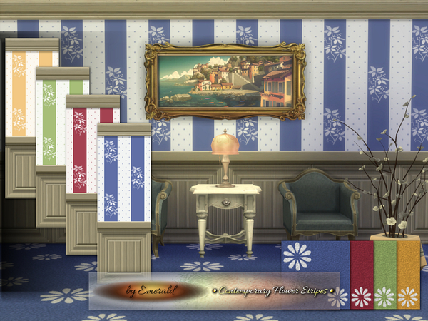  The Sims Resource: Contemporay Flower Stripes by Emerald