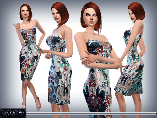  The Sims Resource: Floral Printed Silk Dress by DarkNighTt
