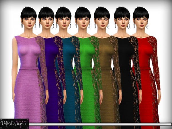  The Sims Resource: One Shoulder Lace Panel Maxi Dress by DarkNighTt