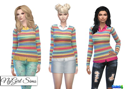  NY Girl Sims: Rainbow Knit Sweater with Colored Button Up