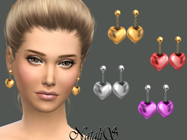  The Sims Resource: Heart drop earrings by NataliS