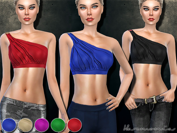  The Sims Resource: Draped One Shoulder Top by Harmonia