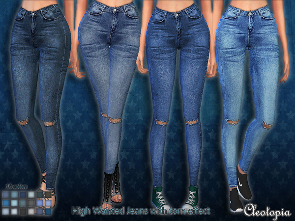  The Sims Resource: Set45  High Waisted Jeans with torn effect by Cleotopia