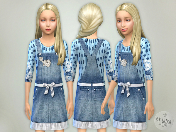  The Sims Resource: Denim Dungaree Dress by lillka