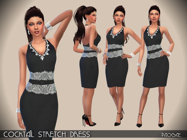  The Sims Resource: Cocktail Stretch Dress by Paogae