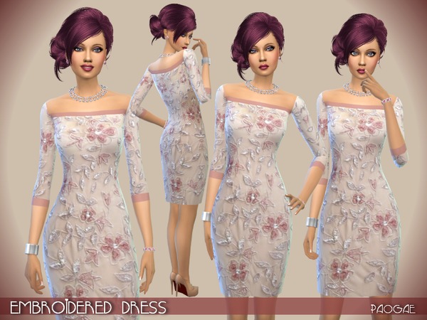  The Sims Resource: Embroidered Dress by Paogae