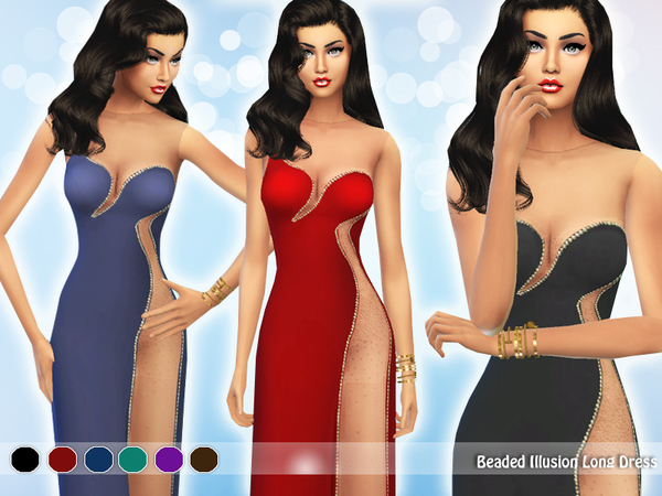  The Sims Resource: Beaded Illusion Dress by Saliwa