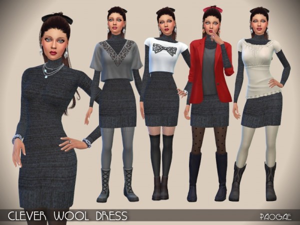 The Sims Resource: Clever Wool Dress by Paogae