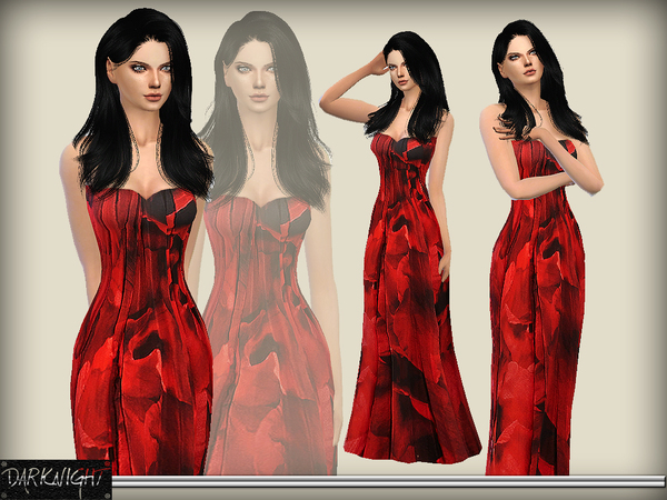  The Sims Resource: Printed Silk Chiffon Gown by DarkNighTt