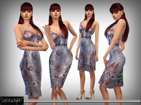  The Sims Resource: Paisley Print Silk Dress   Fall15 by DarkNighTt