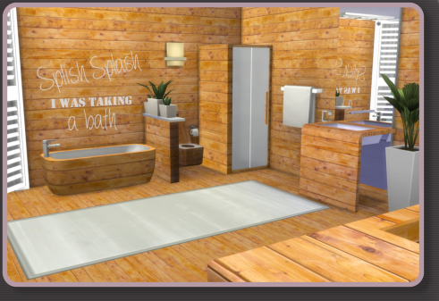  Xmisakix sims: Wall Tattoo, Wooden Kitchen,  Ligneous Bathroom