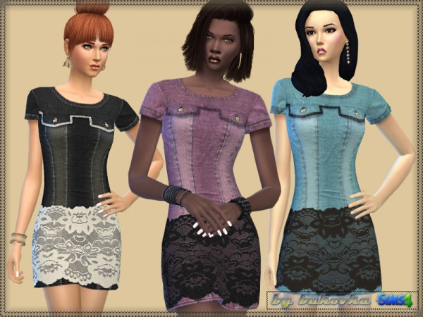  The Sims Resource: Denim Dress Lace by Bukovka