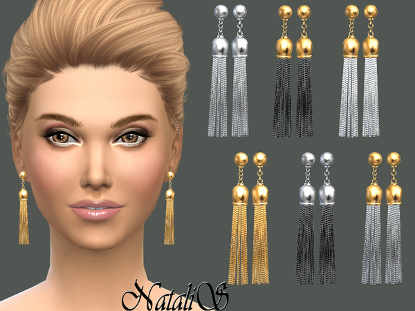  The Sims Resource: Chain tassel earrings by NataliS 