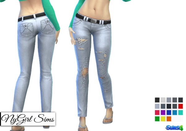  NY Girl Sims: Distressed Belted Skinny Jeans