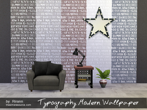  The Sims Resource: Typography Modern Wallpaper by Rirann