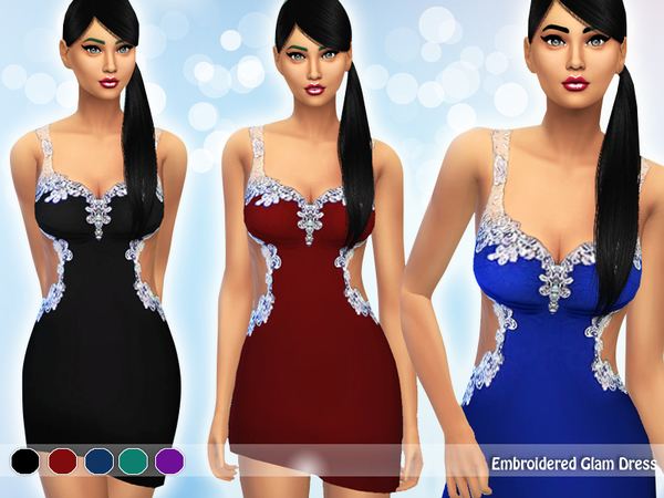  The Sims Resource: Embroidered Glam Dress by Saliwa