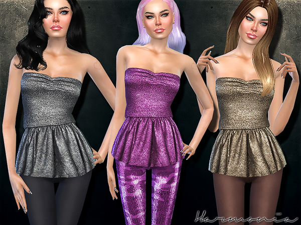  The Sims Resource: Strapless Top With Peplum In Metallic by Harmonia