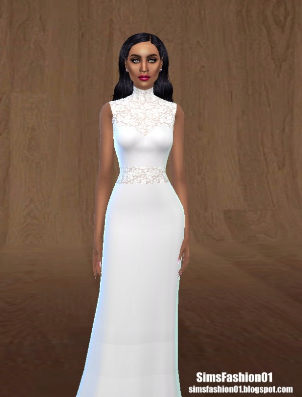  Sims Fashion 01: Tulle Wedding Dress with Floral Lace