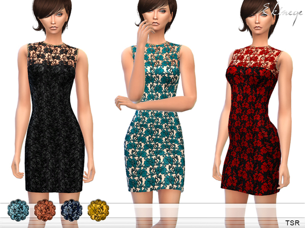  The Sims Resource: Sleeveless Lace Bodycon Dress by Ekinege
