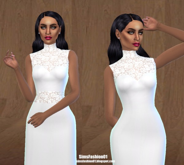  Sims Fashion 01: Tulle Wedding Dress with Floral Lace