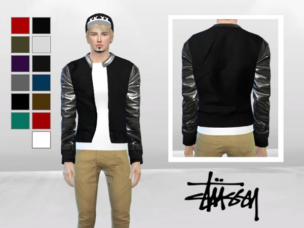  The Sims Resource: Metallic Leather Bomber Jacket by McLayneSims