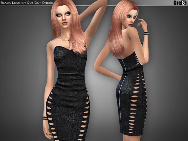  The Sims Resource: Black Leather Bandage Dress by Cre8Sims