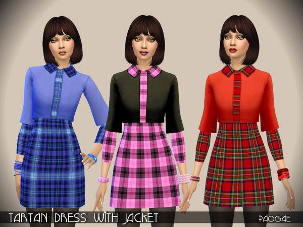  The Sims Resource: Tartan Dress with Jacket by Paogae
