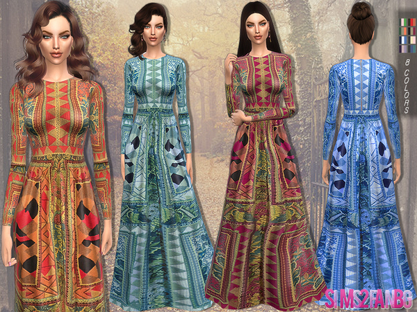  The Sims Resource: 93   Printed long dress by Sims2fanbg