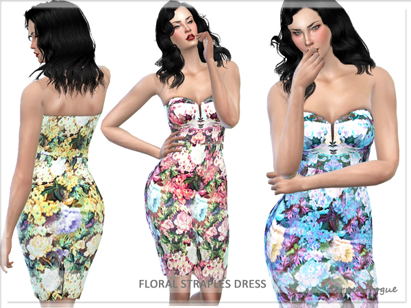  The Sims Resource: Strapless Floral Dress by Serpentrogue