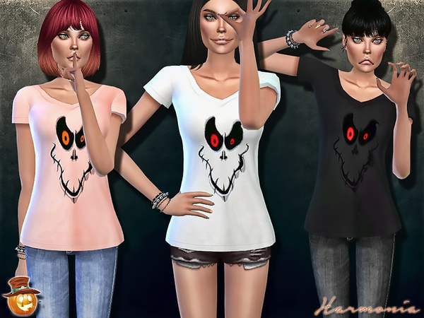  The Sims Resource: Halloween Shirt Ghost Face V Neck T Shirt by Harmonia