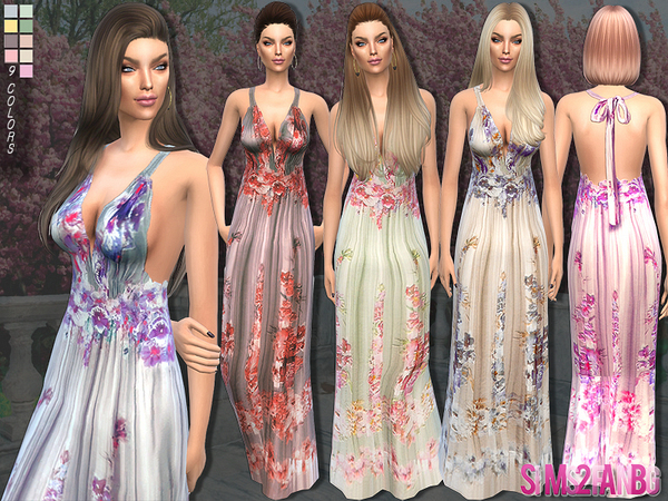  The Sims Resource: 85   Long floral dress by sims2fanbg